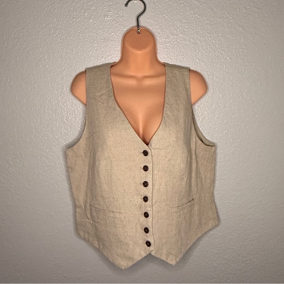 Tan/Beige Women's Linen Vest - Picture 4 of 6